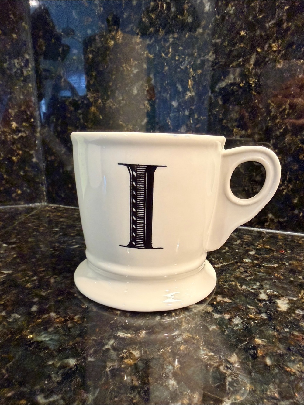 NWOT Anthropologie White Ceramic Mug with Black Monogram I